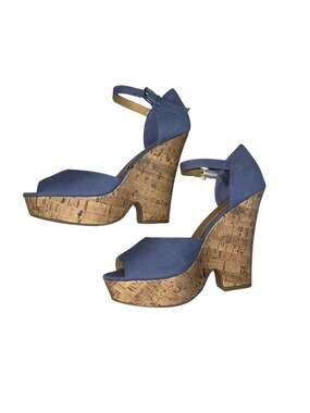LC Lauren Conrad Madison Periwinkle Blue Cork Platform Wedge Sandals